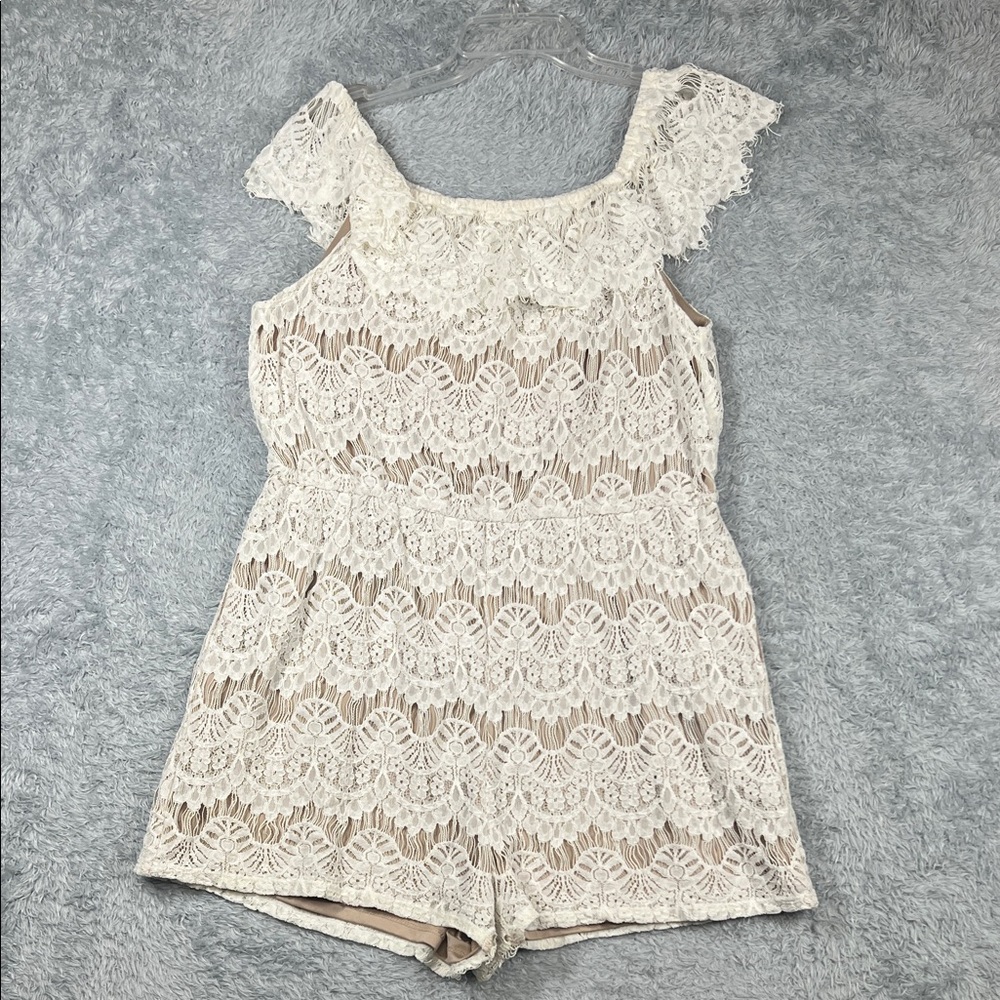 love, Fire Cream Lace Romper
